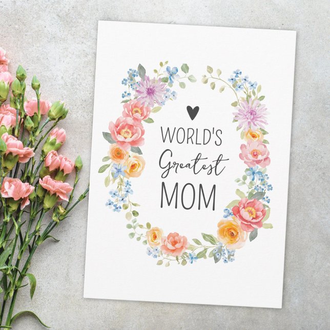 Cartão World's Greatest Mom Flower Wreath Mother's Day (Criador carregado)