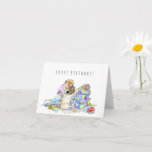 Cartão Wrapping Presents pug birthday card<br><div class="desc">He cute! He sweet! He wrap presents with his feet!
This adorable pug birthday card will win anyone's heart... even if your gift-wrapping skills aren't so hot.</div>