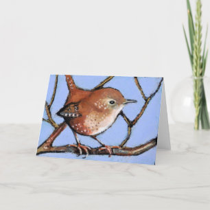 Cartão WREN, BIRD, em Pastel de Óleo