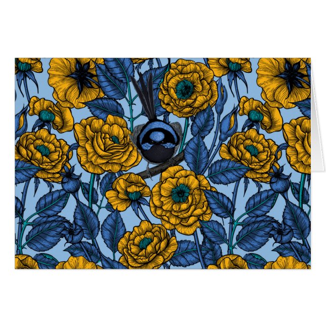 Cartão Wren nos rosas (Frente Horizontal)