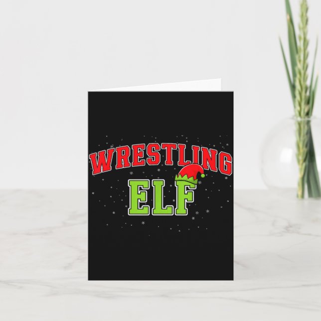 Cartão Wrestling Elf Christmas Family Matching Group Xmas (Frente)