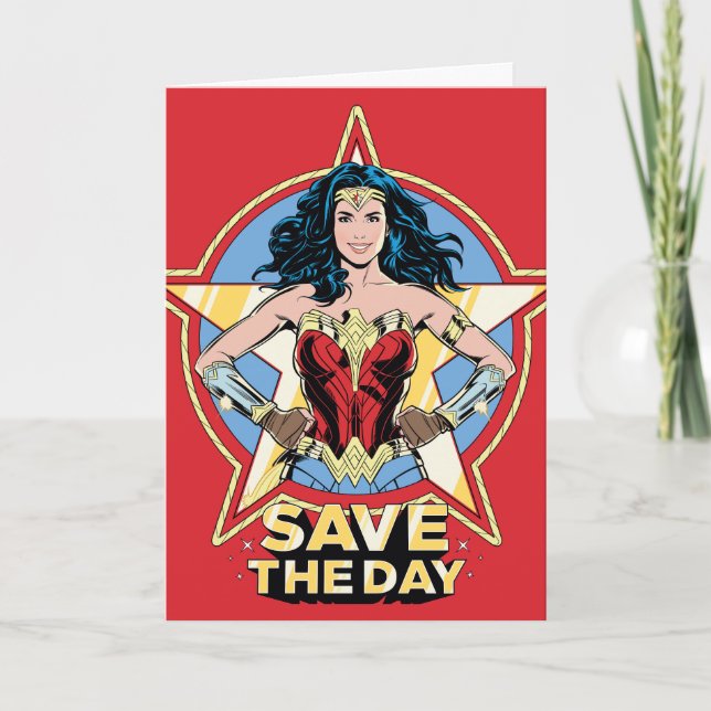 Cartão WW84 | Save The Day Wonder Woman Retro Comic Art (Frente)
