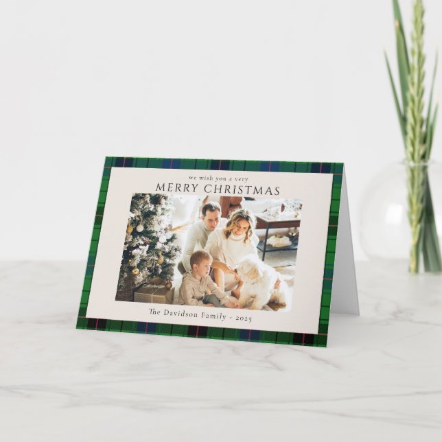 Cartão Xadrez de Foto Rustic Tartan Natal Personalizado (Frente)