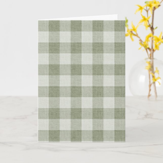 Cartão Xadrez de linho verde salvia em textura de buffalo (Flor Amarela)