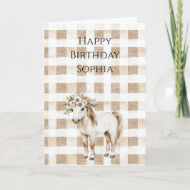 Cartão Xadrez Listras Florais Cavalo Aniversário Creme Br