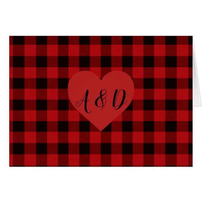 Cartão Xadrez vermelha e preta do país com detalhes cardí (Frente Horizontal)