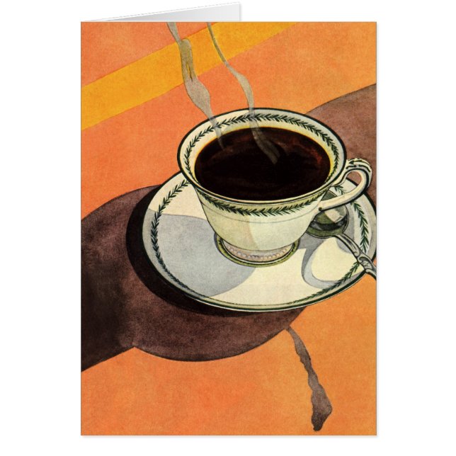 Cartão Xícara de café antiga, pires, colher, lanchonete r (Frente)