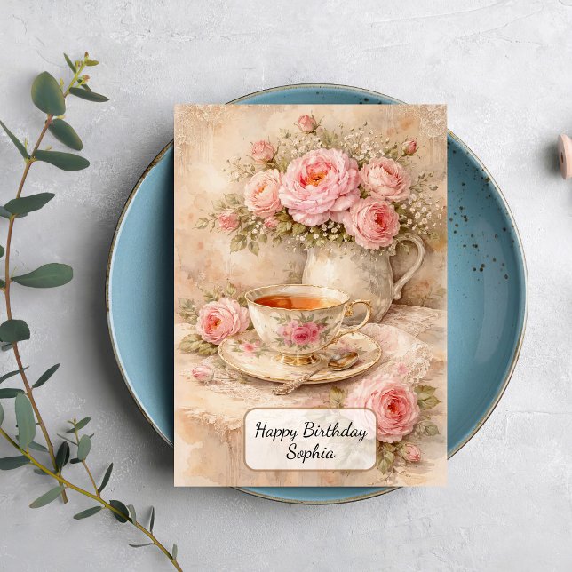 Cartão Xícara de Chá Shabby Chic com Rosas (Criador carregado)
