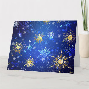 Cartão XMAS Blue Background with Golden Snowflakes