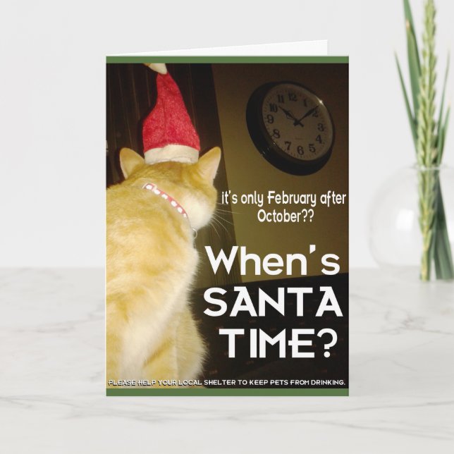 Cartão Xmas com Gato de Bebado Ansioso (Frente)