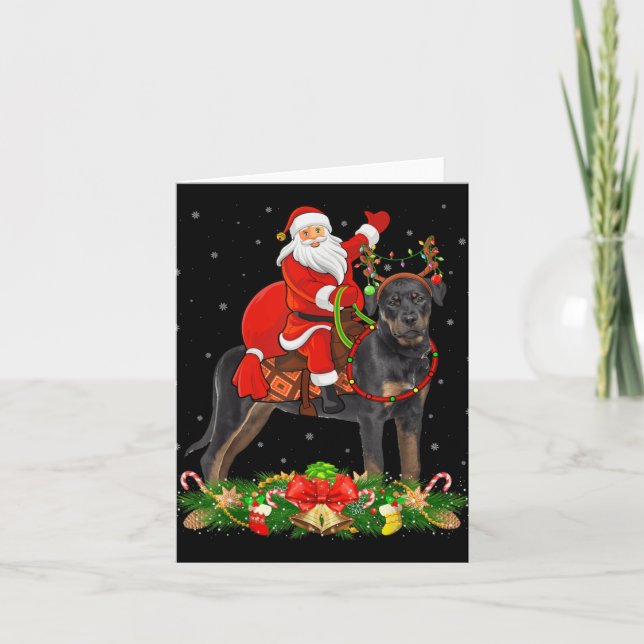 Cartão Xmas Decor Funny Santa Riding Rottweiler Dog Chris (Frente)