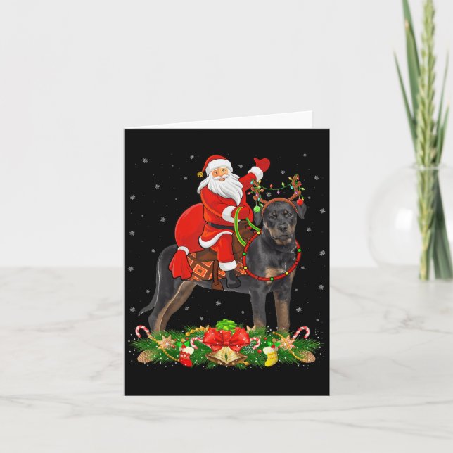 Cartão Xmas Decor Funny Santa Riding Rottweiler Dog Chris (Frente)