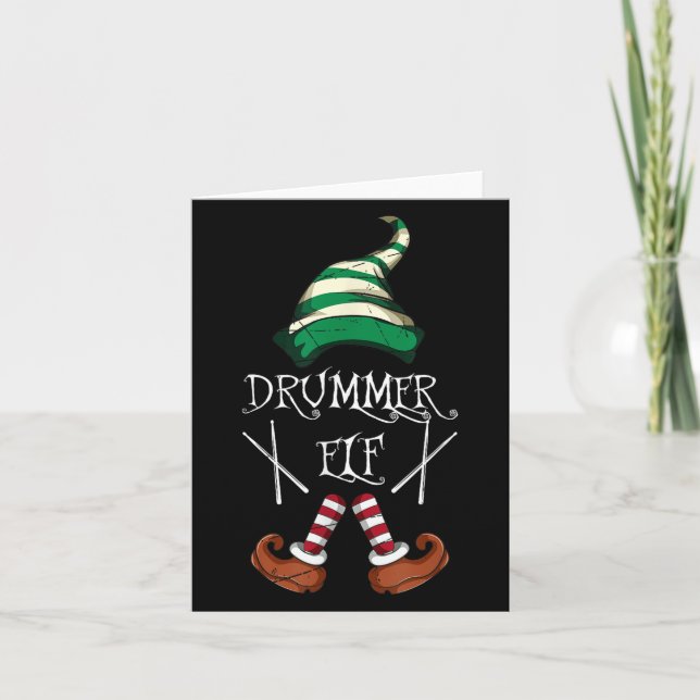 Cartão Xmas Drumsticks Music Matching Drummer Elf Pajama  (Frente)
