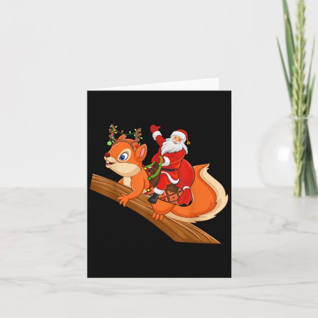 Cartão Xmas Family Matching Funny Santa Riding Squirrel C (Frente)