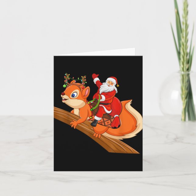 Cartão Xmas Family Matching Funny Santa Riding Squirrel C (Frente)