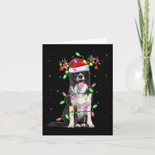 Cartão Xmas Holiday Lighting Santa Border Collie Dog Chri (Frente)
