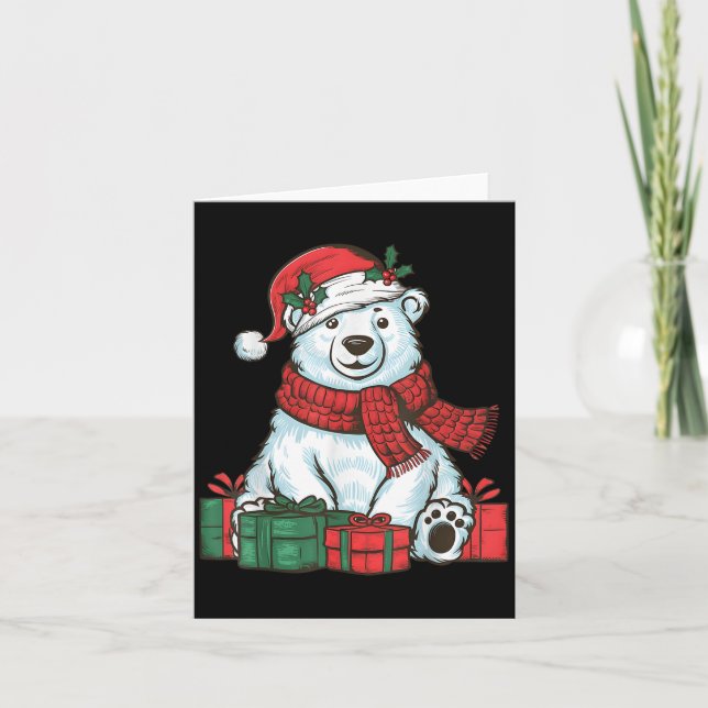 Cartão Xmas Holiday Santa Hat Lar Bear Christmas  (Frente)