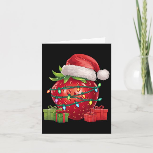 Cartão Xmas Lighting Santa Hat Strawberry Christmas  (Frente)