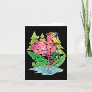 Cartão Xmas Lights Flamingo Bird Animal Tropical Christma