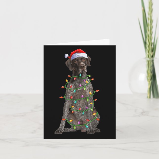 Cartão Xmas Lights Santa German Shorthaired Inter Dog Chr (Frente)