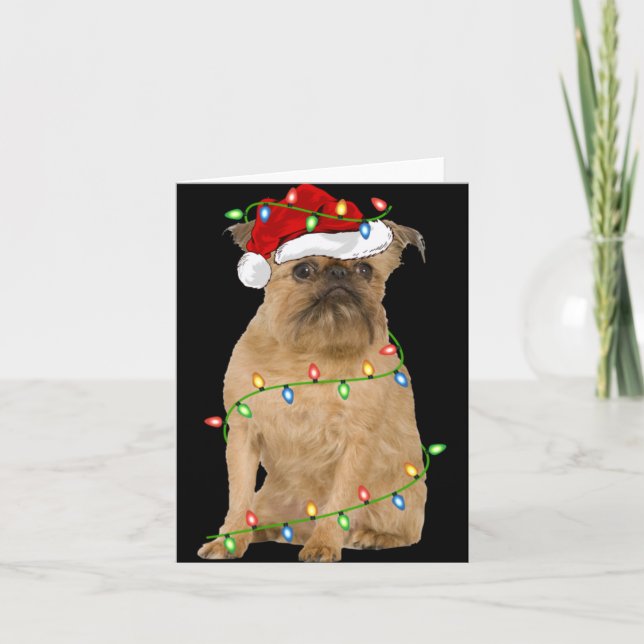 Cartão Xmas Lights Santa Hat Brussels Griffon Dog Christm (Frente)