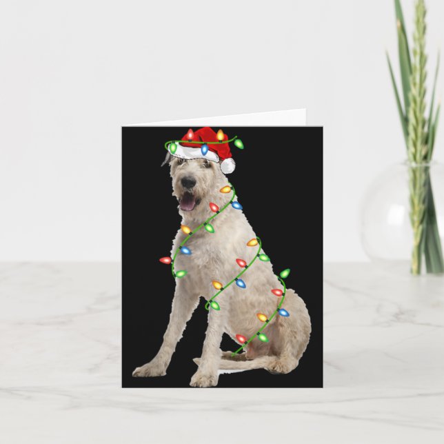 Cartão Xmas Lights Santa Hat Irish Wolfhound Dog Christma (Frente)
