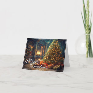 Cartão Xmas Motif com presentes na árvore de Natal