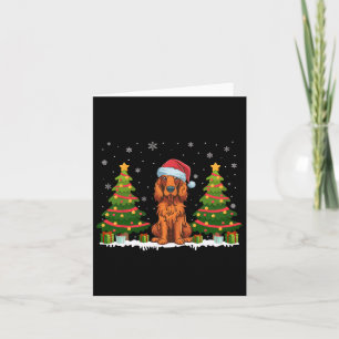Cartão Xmas Tree Light Irish Setter Dog Santa Hat Natal