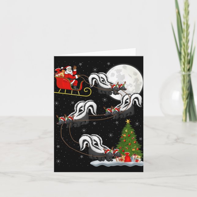 Cartão Xmas Tree Lighting Santa Riding Skunk Christmas T  (Frente)