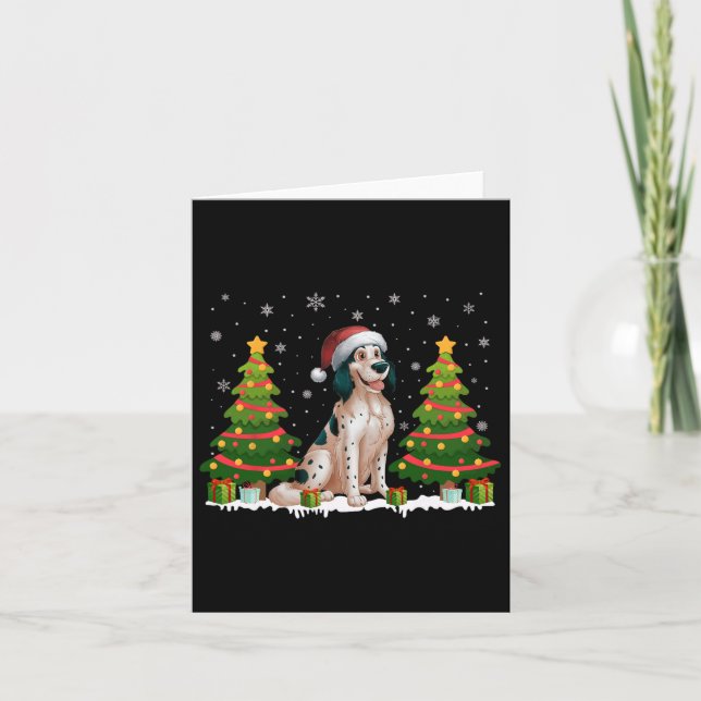 Cartão Xmas Tree Lights English Setter Dog Papais noeis C (Frente)
