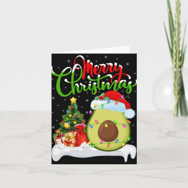 Cartão Xmas Tree Lights Santa Hat Avocado Fruit Christmas (Frente)