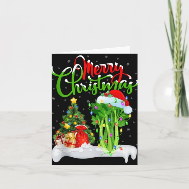 Cartão Xmas Tree Lights Santa Hat Vegetable Celery Christ (Frente)