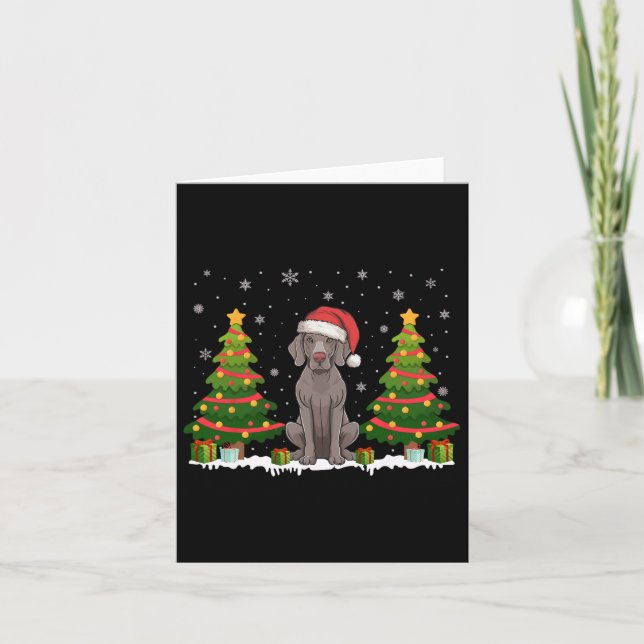 Cartão Xmas Tree Lights Weimaraner Dog Santa Hat Christma (Frente)
