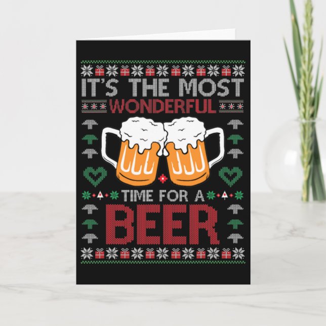 Cartão Xmas Wonderful Time For A Beer Ugly Christmas S  (Frente)