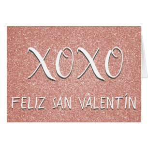 Cartão XOXO Feliz San Valentín Rosa Rosa Dourada Sparkle
