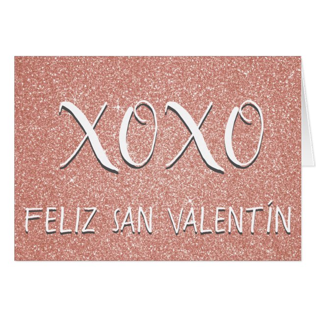 Cartão XOXO Feliz San Valentín Rosa Rosa Dourada Sparkle (Frente Horizontal)