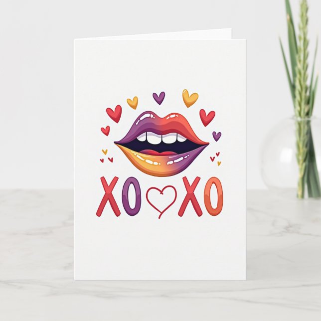 Cartão Xoxo Lips Hearts Love Card (Frente)