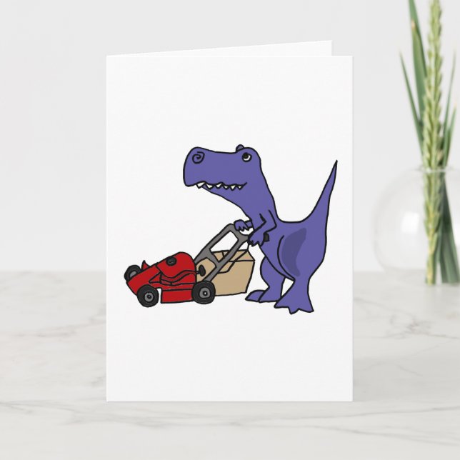 Cartão XX- T-rex Dinosaur Pushing Lawn Mower (Frente)