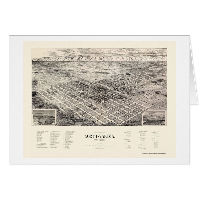Cartão Yakima norte, mapa panorâmico de WA - 1889 (Frente Horizontal)