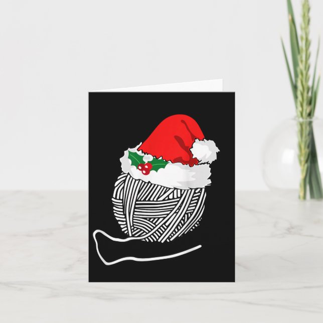 Cartão Yarn Ball Santa Knitting T Shirt Christmas Women's (Frente)