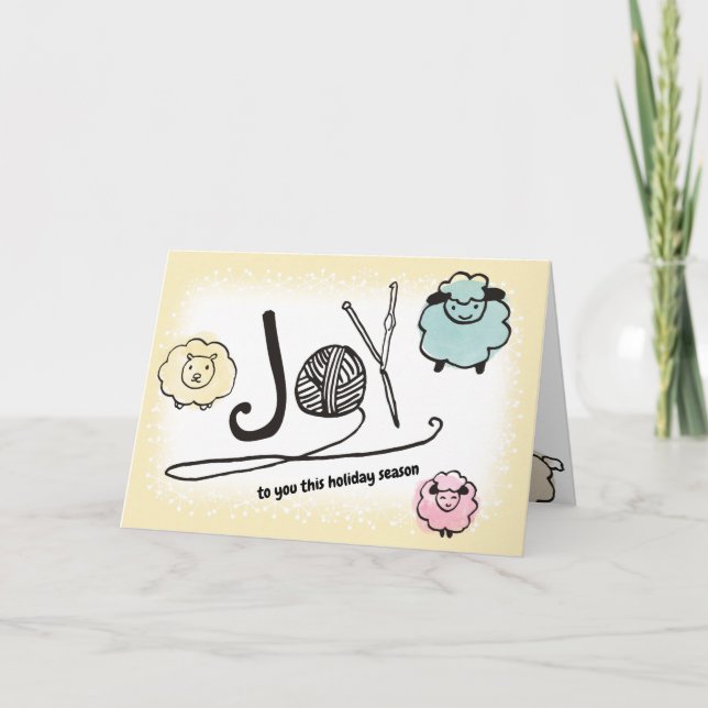 Cartão Yarn wool sheep knitting crochet Christmas (Frente)