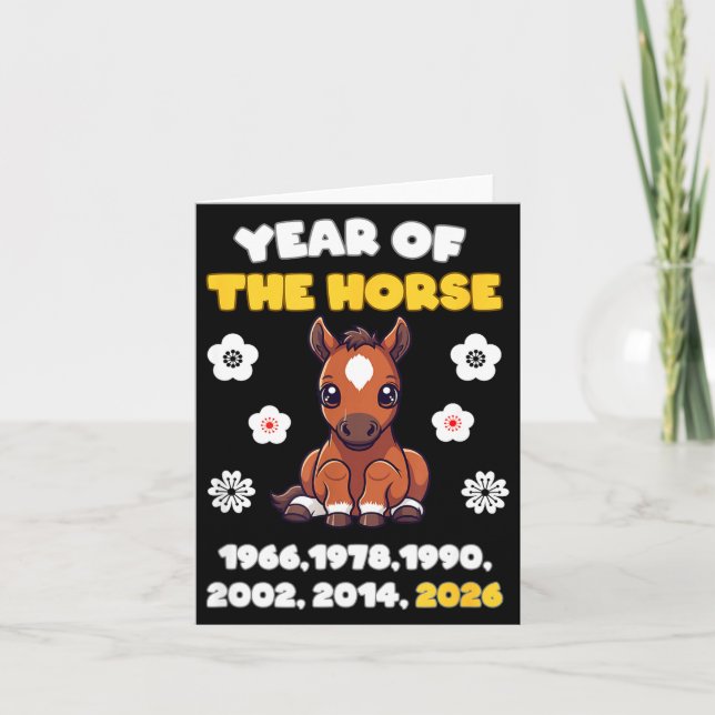 Cartão Year Of Horse Cute Zodiac Animal 2026 Design  (Frente)