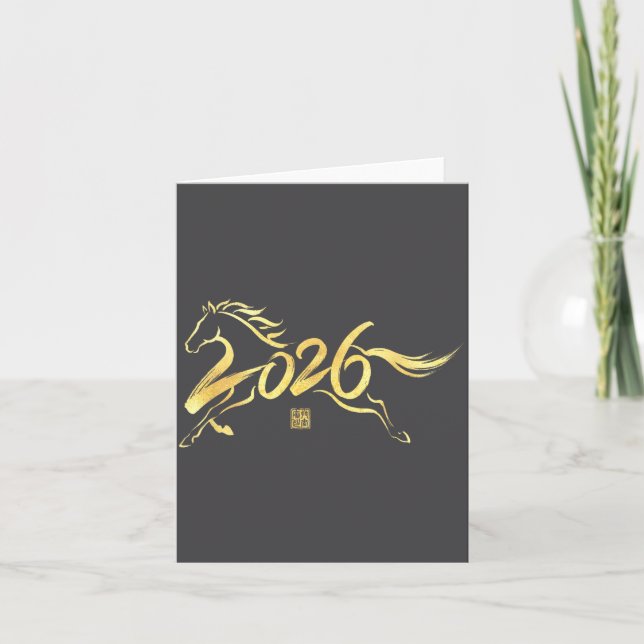 Cartão Year Of The Horse 2026 Calligraphy Chinese New Yea (Frente)