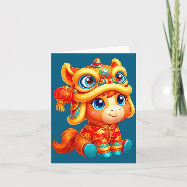 Cartão Year Of The Horse 2026 Chinese New Year Lion Dance (Frente)