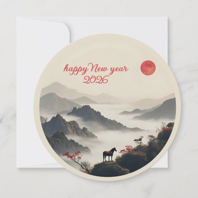 Cartão Year of the Horse 2026 Chinese New Year Mountain  (Frente)