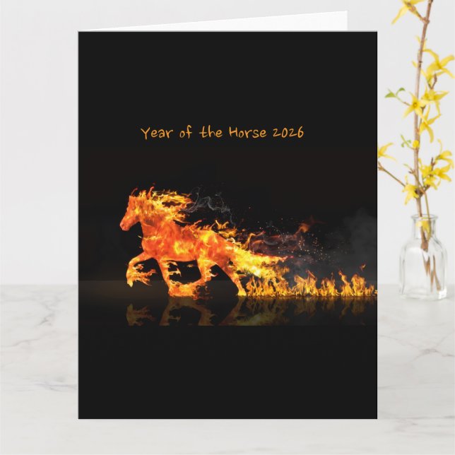 Cartão Year of the Horse 2026 (Fire Horse) (Flor Amarela)