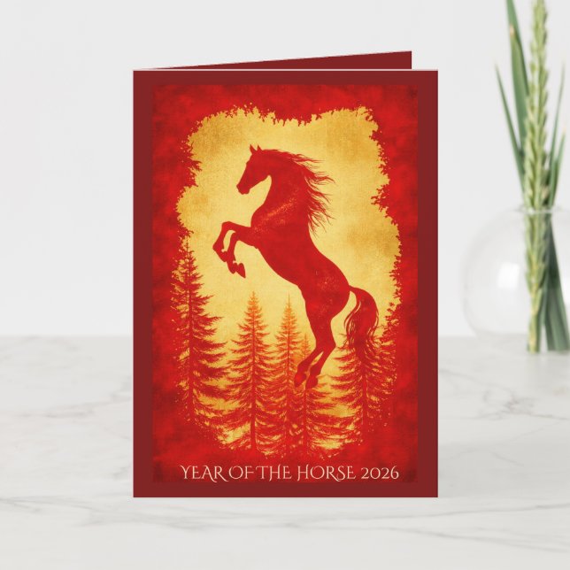 Cartão Year of the Horse 2026 – Red & Gold Lunar New Year (Frente)