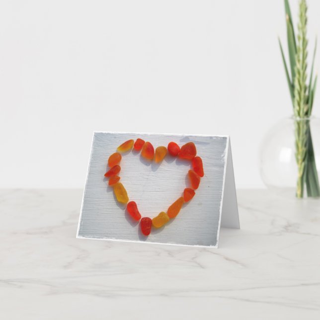 Cartão Yellow and Orange Sea Glass Heart Post Cards (Frente)