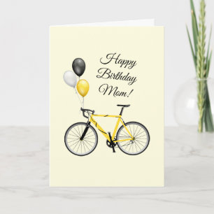 Cartão Yellow Birthday Balloon Bicycle