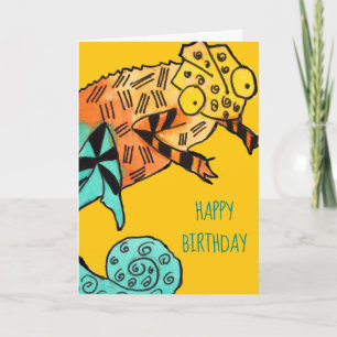 Cartão Yellow chameleon ink kids birthday card